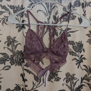 Victoria's Secret Pink Purple Floral Lace Racerback Adjustable Bralette - Medium